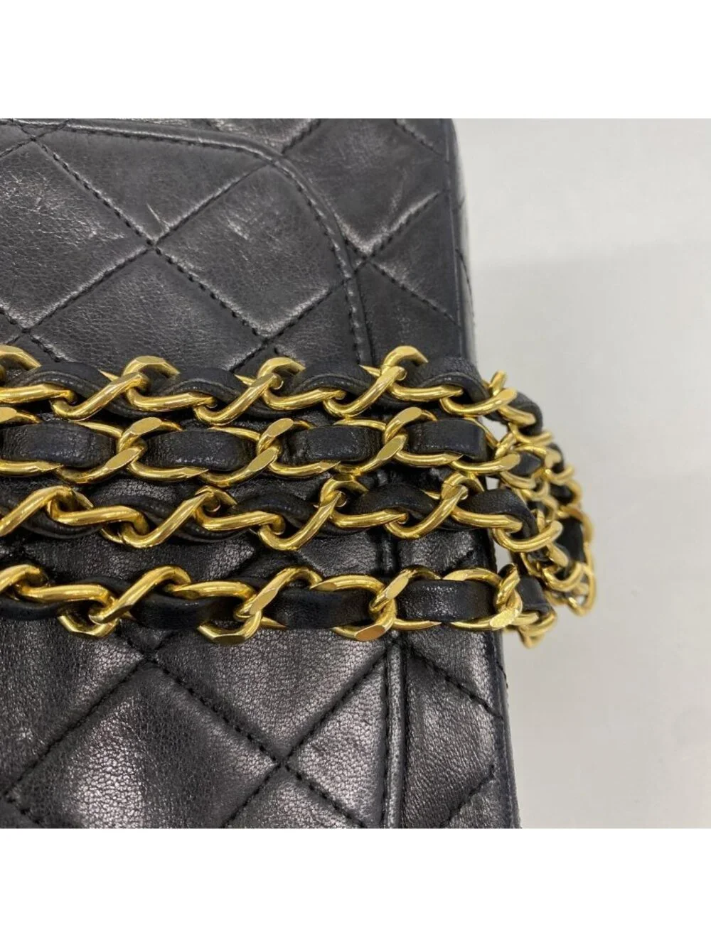 Chanel Shoulder Bag Mini Quilted Lambskin Black Gold